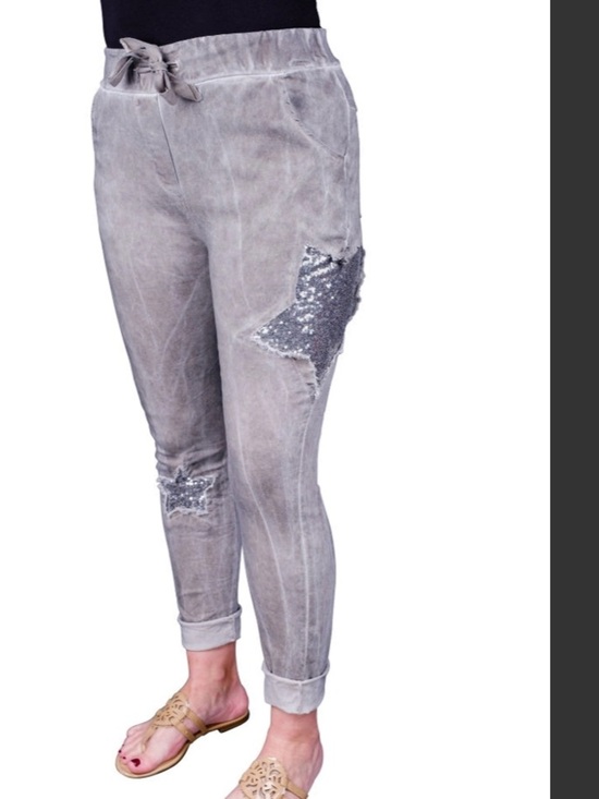 Denim - Gray Sequin Star Embellished Joggers